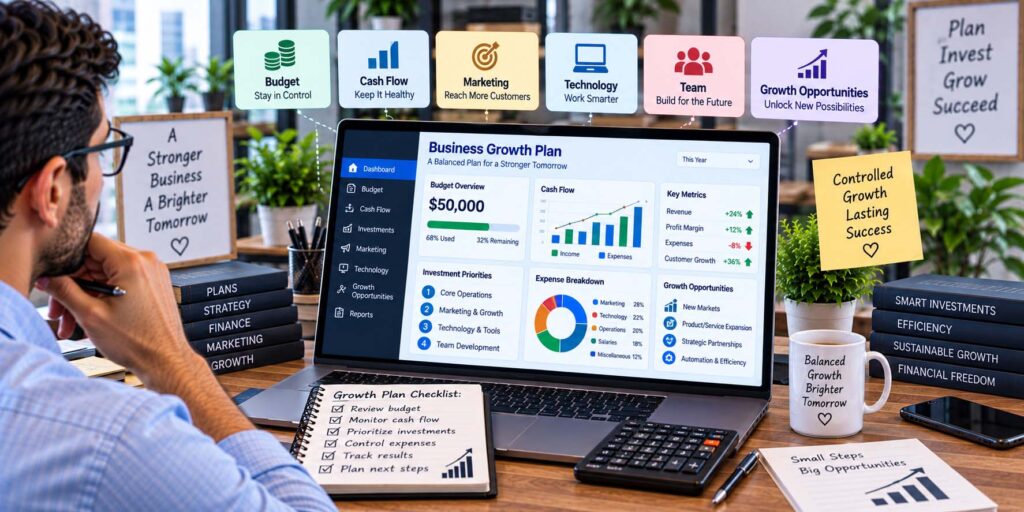 Planning how to grow a small business without overspending while managing costs and cash flow